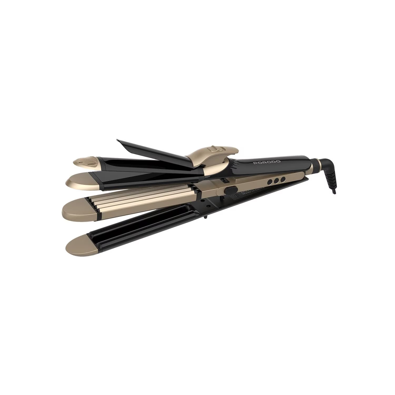 Hair Iron 60W with 4 Styling Modes & Ceramic Coated Plates / Curling / Straightening / Waving / Crimping / Ergonomic Design / Quick Heating / LED Display / Heat-Resistant Design / UK 3-Pin Power Plug - Black