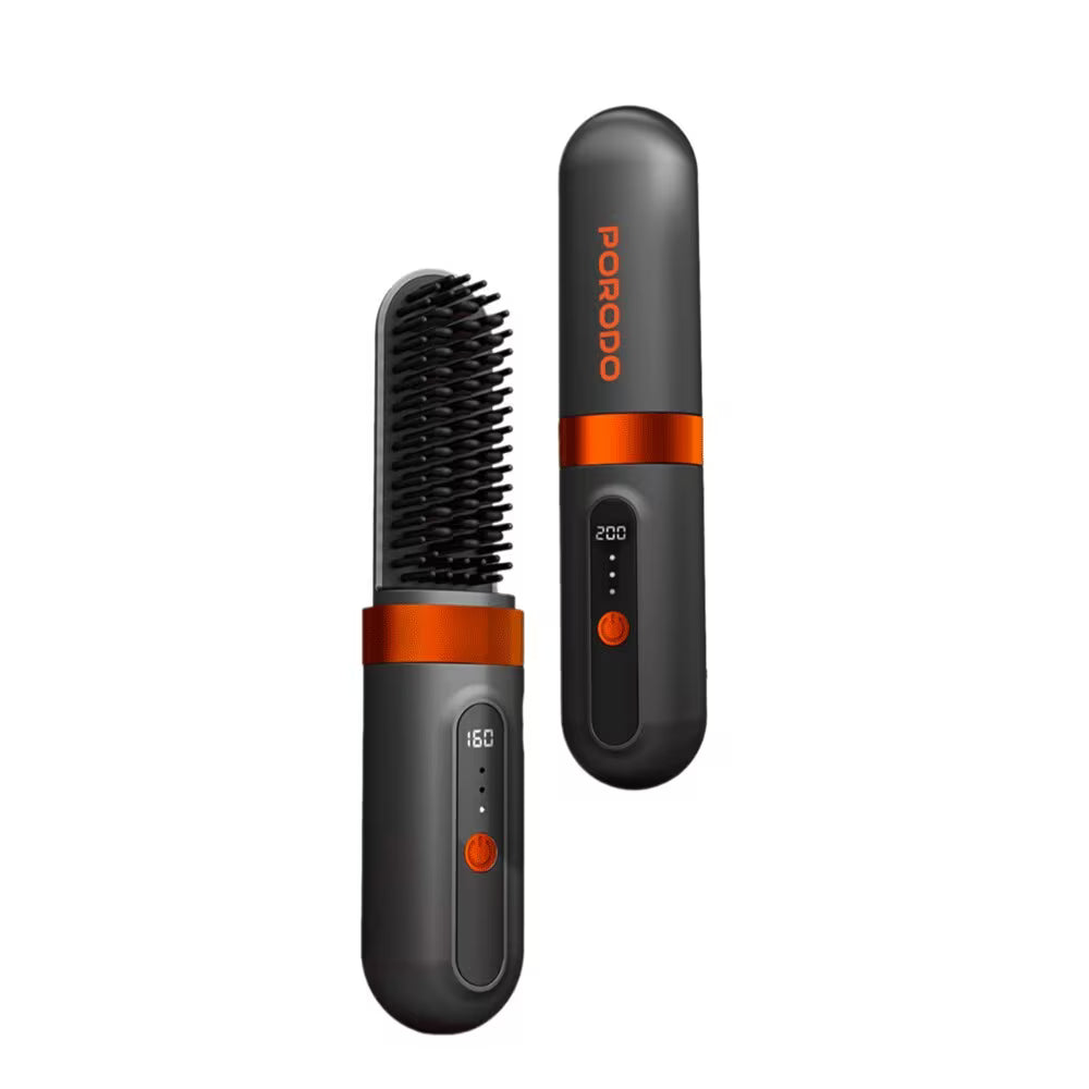Portable Heated Styling Brush , Rechargeable Ceramic Hot Brush with Temperature Settings, Fast Heating, Auto Shut-Off, Type-C Charging / Cordless Hair Straightener Brush / Hair Styler - Black