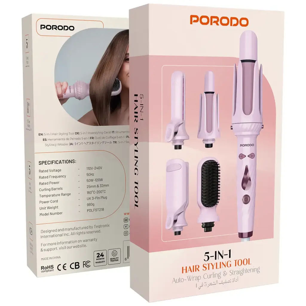 Portable Autatiomc 5 In 1 Hair Styling Tool 50W with Auto-Wrap Curling and Straightening / 5 Styling Modes / 5 Heat Levels / Safe Auto Shut-Off / PTC Even Heating - Pink
