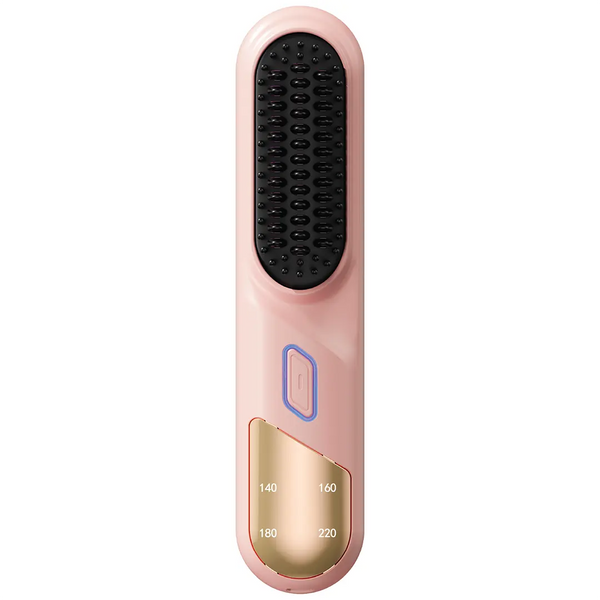 Cordless Hair Straightening Comb with 4 Adjustable Temperature Levels / USB-C Fast Charging / 4000mAh Battery / Ceramic Teeth for Smooth Hair / Auto Shut-Off Safety Feature - Portable & Rechargeable - Pink