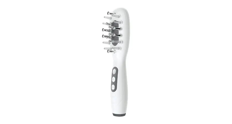 Light Therapy Scalp Massager Comb with 8ml Oil Container / EMS Scalp Activation / 3-Mode LED Therapy / Vibration Massage / Type-C Fast Charging / Lightweight & Portable - White