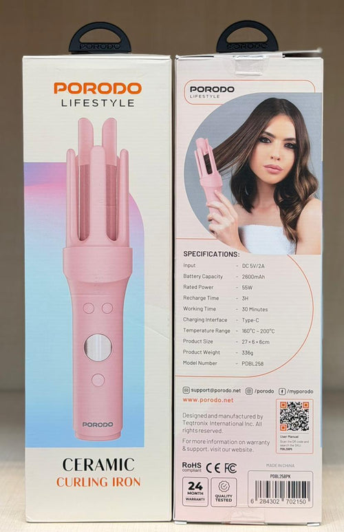 Ceramic Automatic Curling Iron with Smart Temperature Control / Quick Heat-Up Technology / Digital Temperature Display / Ceramic Coating / Auto Rotate Design / Safe & Portable Easy to Use Curler - Pink